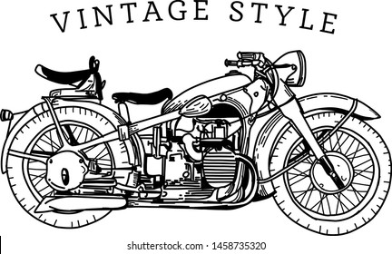 Outline or line art vintage retro motorcycle or motorbike stock image design vector illustration
