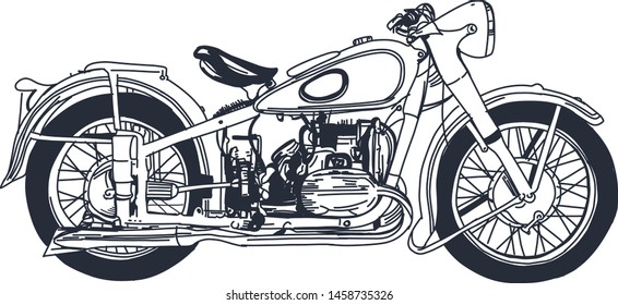 Outline or line art vintage retro motorcycle or motorbike stock image design vector illustration