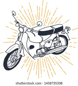 Outline or line art vintage retro motorcycle or motorbike stock image design vector illustration