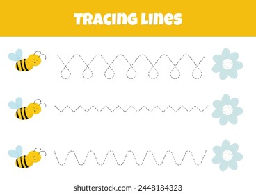 Contorno De La Línea De La Abeja A La Flor Es Una Hoja De Trabajo Para Rastrear Las Líneas Para Los Niños De 4 A 6 Años