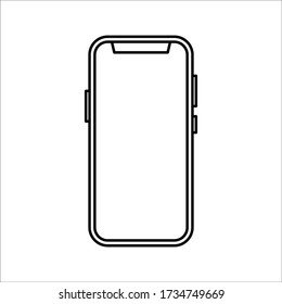 Outline line drawing modern smartphone. Elegant thin stroke line style design on white background