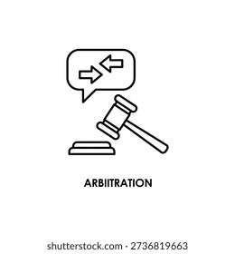 Outline line icon representing arbitration, suitable for legal processes, dispute resolution, business mediation, and professional law visuals.
