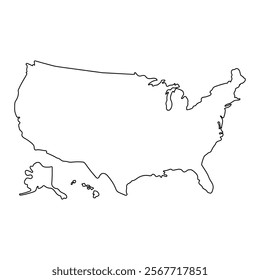 Outline or line Map United States of America Isolated on white Background