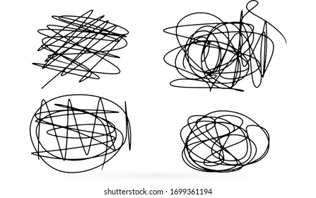 Icono de conjunto de líneas de esquema aislado en blanco. Niños garabatos dibujando a mano la línea de arte. Esbozar ilustración de material vectorial