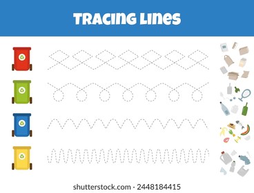 Traza La Línea Desde Los Basureros Hasta La Basura, Una Hoja De Cálculo Para Rastrear Las Líneas De Los Niños De 4 A 6 Años