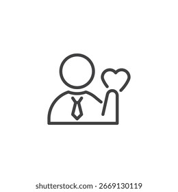 Icono de Vector de línea de contorno de una figura con un símbolo de corazón. Representa el voluntariado, la atención y la Asistencia comunitaria. Icono minimalista limpio para la caridad.