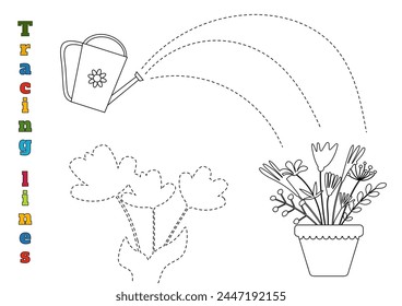 Contorne La Línea Desde El Riego Hasta La Flor Es Una Hoja De Trabajo Para Rastrear Líneas Para Niños De 4 A 6 Años
