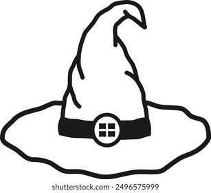 Outline linear art witch hat editable icon for Halloween holiday graphic resources. Hag, warlock, wizard, sorcerer symbol. EPS editable stroke vector.