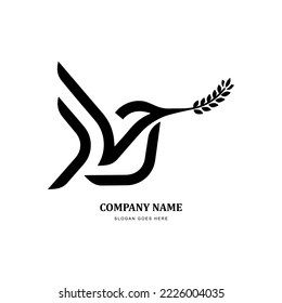 Outline linear bird logo with wheat vector