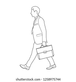 outline linear drawing.man with a briefcase. vector illustration.