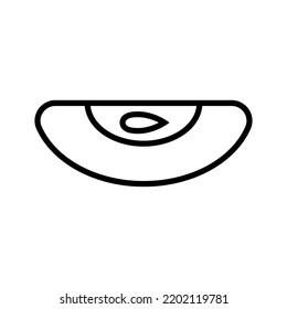 Outline and linear icon of quarter, slice of apple with a seed, grain inside. Vector illustration. Isolated on white background.