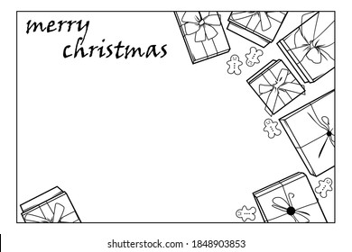 Outline lineart vector graphic of Gift Boxes on white background. Good for Background of Christmas Holiday Design. eps10