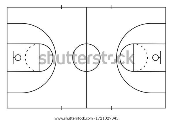 Outline of lines on\
basketball court isolated of white background. Top view. Vector\
stock illustration.