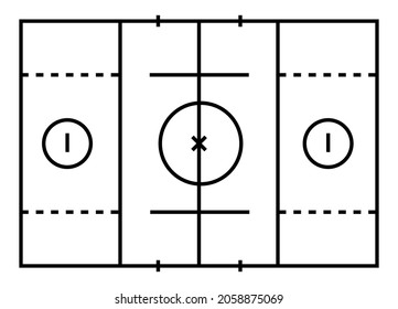 Outline Of Lines On Lacrosse Court Isolated Of White Background. Top View. Strategy Game Field. Vector Illustration.