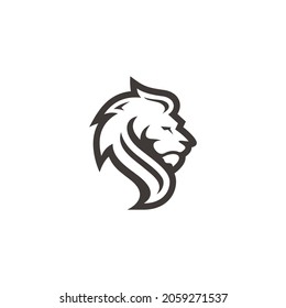 Outline lion leo head face hair silhouette logo icon with black and white color