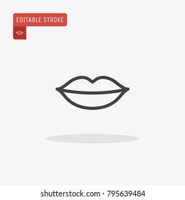 Outline Lips icon isolated on grey background. Line Mouth symbol for website design, mobile application, ui. Editable stroke. Vector illustration. Eps10.