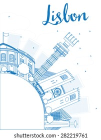 Outline Lisbon city skyline with blue buildings and copy space. Vector illustration. Business travel and tourism concept with place for text. Image for presentation, banner, placard and web site.