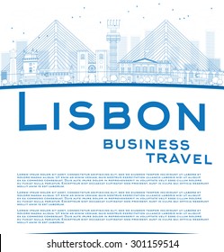 Outline Lisbon city skyline with blue buildings and copy space. Business travel and tourism concept with place for text. Image for presentation, banner, placard and web site. Vector illustration