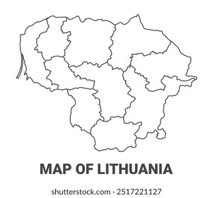 Outline Lithuania map with borders of region vector illustration