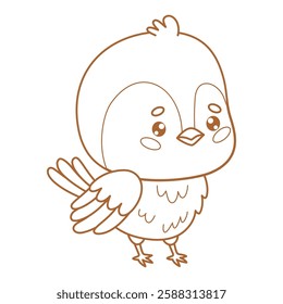 Outline little bird tit. Funny cartoon character chickadee. Line drawing, coloring book. Vector illustration. Kids collection