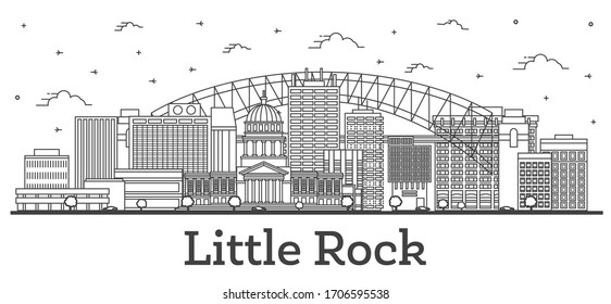 Outline Little Rock Arkansas City Skyline with Modern Buildings Isolated on White. Vector Illustration. Little Rock USA Cityscape with Landmarks.