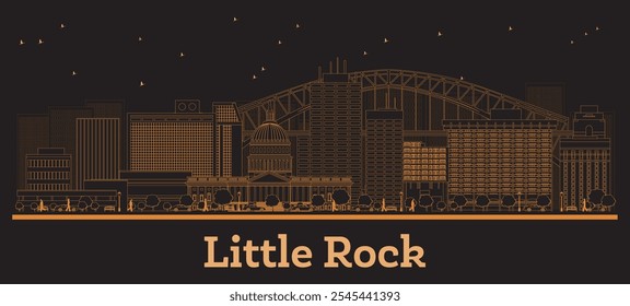 Outline Little Rock Arkansas City Skyline with orange Buildings. Vector Illustration. Business Travel and Concept with Modern Architecture. Little Rock Cityscape with Landmarks