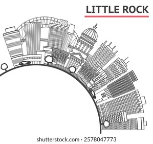 Outline Little Rock Arkansas City Skyline with Modern Buildings and copy space Isolated on White. Vector Illustration. Little Rock USA Cityscape with Landmarks.