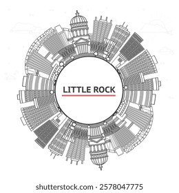 Outline Little Rock Arkansas City Skyline with Modern Buildings and copy space Isolated on White. Vector Illustration. Little Rock USA Cityscape with Landmarks.