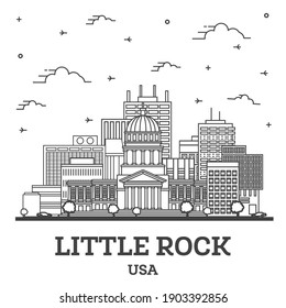 Outline Little Rock Arkansas USA City Skyline with Modern Buildings Isolated on White. Vector Illustration. Little Rock USA Cityscape with Landmarks.