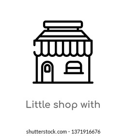 outline little shop with awning vector icon. isolated black simple line element illustration from business concept. editable vector stroke little shop with awning icon on white background