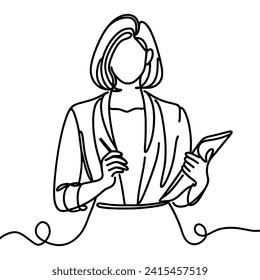 Outline little teacher's wife standing with a book in her hands