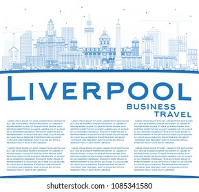 Outline Liverpool Skyline with Blue Buildings and Copy Space. Vector Illustration. Business Travel and Tourism Concept with Historic Architecture. Liverpool Cityscape with Landmarks.