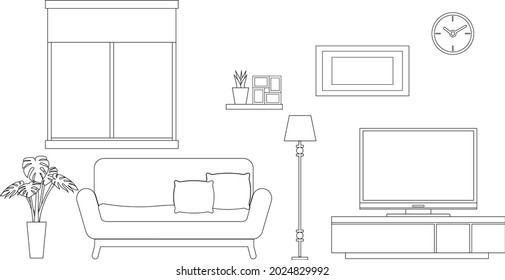 outline living interior  set illustration