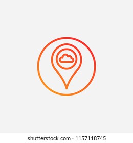 Outline location in cloud icon,gradient illustration,vector pin sign symbol