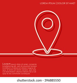 Outline location marker on red background. Brochures, flyer, card design template. Vector illustration