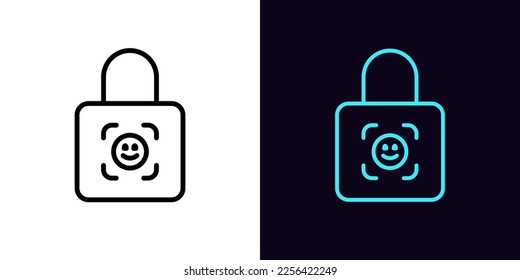 Outline lock ID icon, with editable stroke. Lock frame with face ID sign, safe digital access. Cyber security, biometric facial scan, personal identify, verification check. Vector icon for Animation