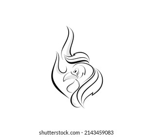 outline logo design icon rooster fire