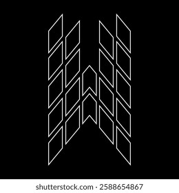 Outline logo design letter "W". Suitable for t-shirts, companies, gamers, sports, construction, and so on. The outline logo is in the form of arrows. Logo Outline Style Arrows and Buildings.