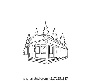 outline logo design template icon trees and house