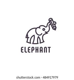 Outline logo Elephant trunk that holds the pencil with a modern design in the style of the line flat art