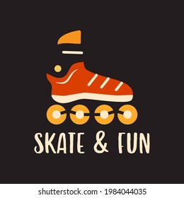 Outline logo emblem with roller skate on black background