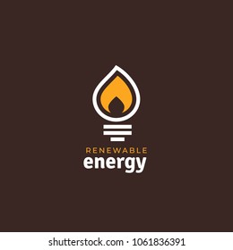 Outline logo of lightbulb. Flame renewable energy design template.