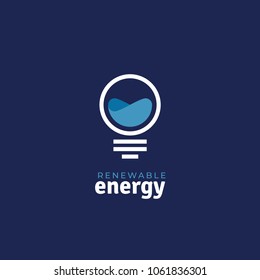 Outline Logo Of Lightbulb. Water Renewable Energy Design Template.