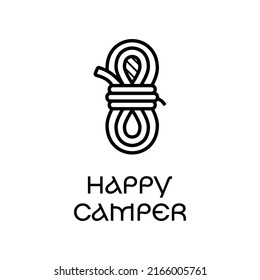 Outline Logo Of Rope And Happy Camper Text