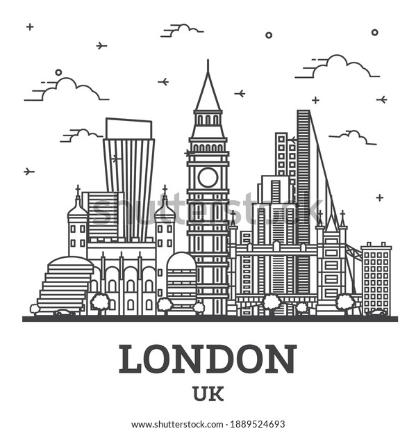 Outline London England Uk City Skyline Stock Vector (Royalty Free ...