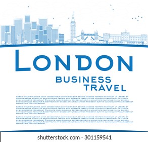 Outline London skyline with skyscrapers, clouds and copy space. Business travel and tourism concept with place for text. Image for presentation, banner, placard and web site. Vector illustration