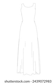 Outline of a long women dress made of black lines isolated on a white background. Vector illustration.