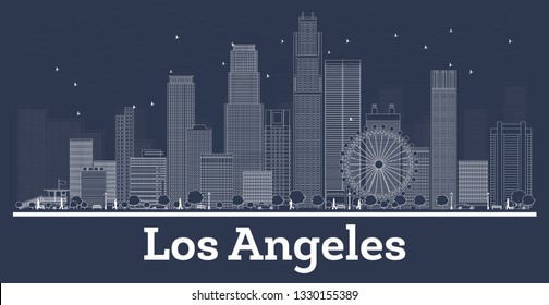 Outline Los Angeles California City Skyline with White Buildings. Vector Illustration. Business Travel and Tourism Concept with Modern Architecture. Los Angeles Cityscape with Landmarks. 