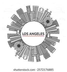 Outline Los Angeles California City Skyline with Modern Buildings and copy space Isolated on White. Vector Illustration. Los Angeles Cityscape with Landmarks.