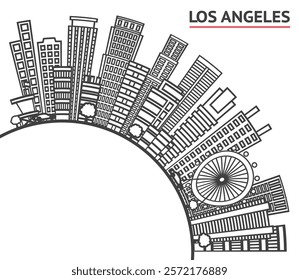 Outline Los Angeles California City Skyline with Modern Buildings and copy space Isolated on White. Vector Illustration. Los Angeles Cityscape with Landmarks.